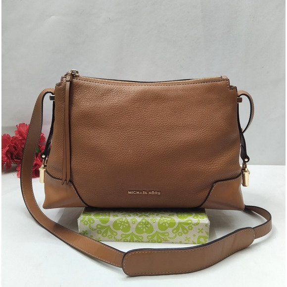 Michael Kors Brown Leather Zipper Closure Crossbody Bag - Picture 1 of 16